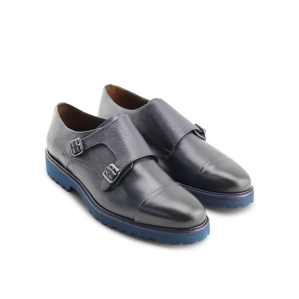 Scarpe doppia fibbia in pelle blu