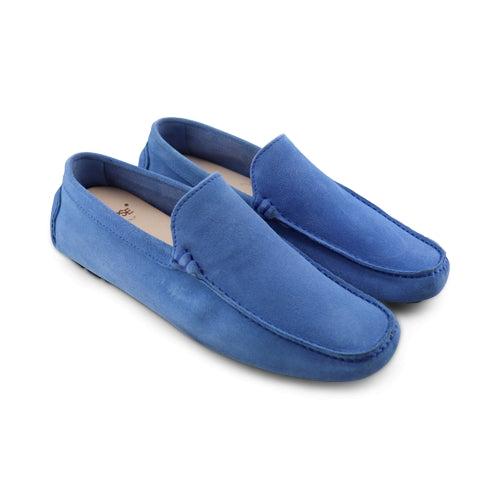 Mocassini da uomo in camoscio blu elettrico