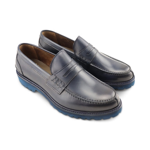 Mocassini da uomo blu in pelle
