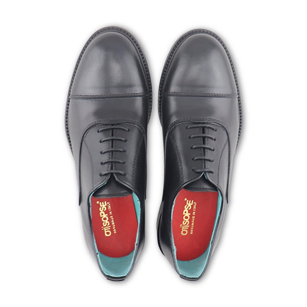 Black leather derby shoes