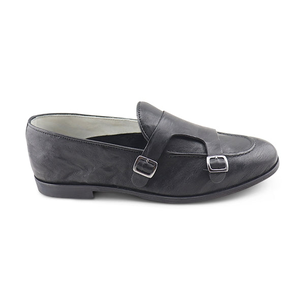 Slippers doppia fibbia in pelle nera