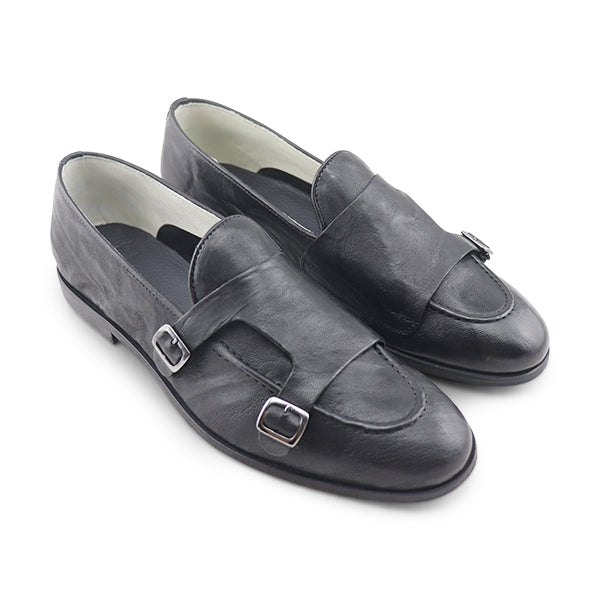 Slippers doppia fibbia in pelle nera
