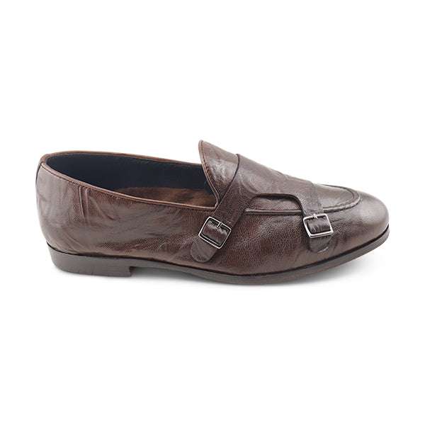 Slippers doppia fibbia in pelle testa di moro