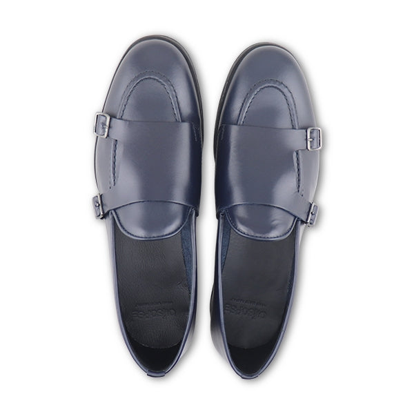 Slippers doppia fibbia in pelle blu