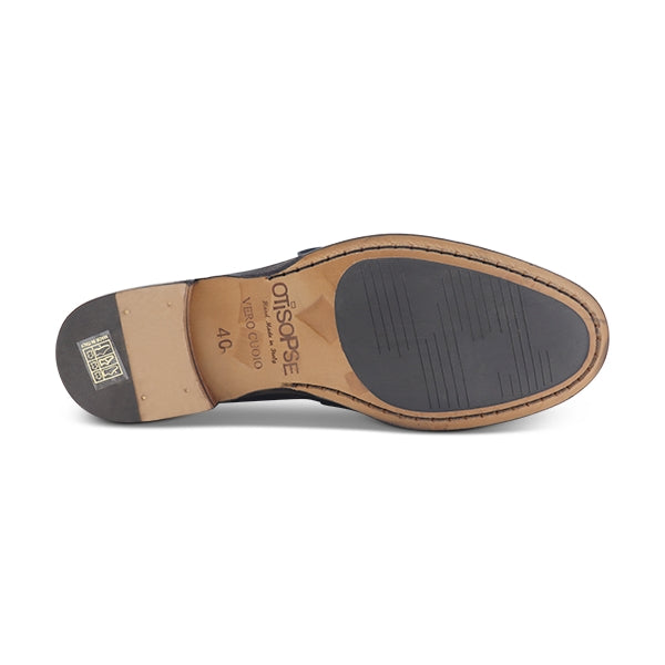 Slippers doppia fibbia in pelle blu