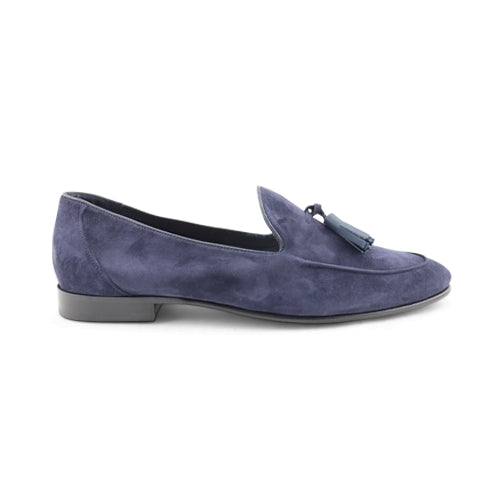 Mocassini in camoscio blu con fiocco