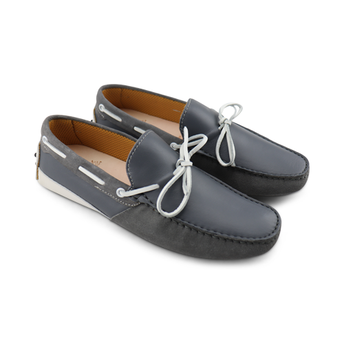 Mocassini grigi in pelle e camoscio
